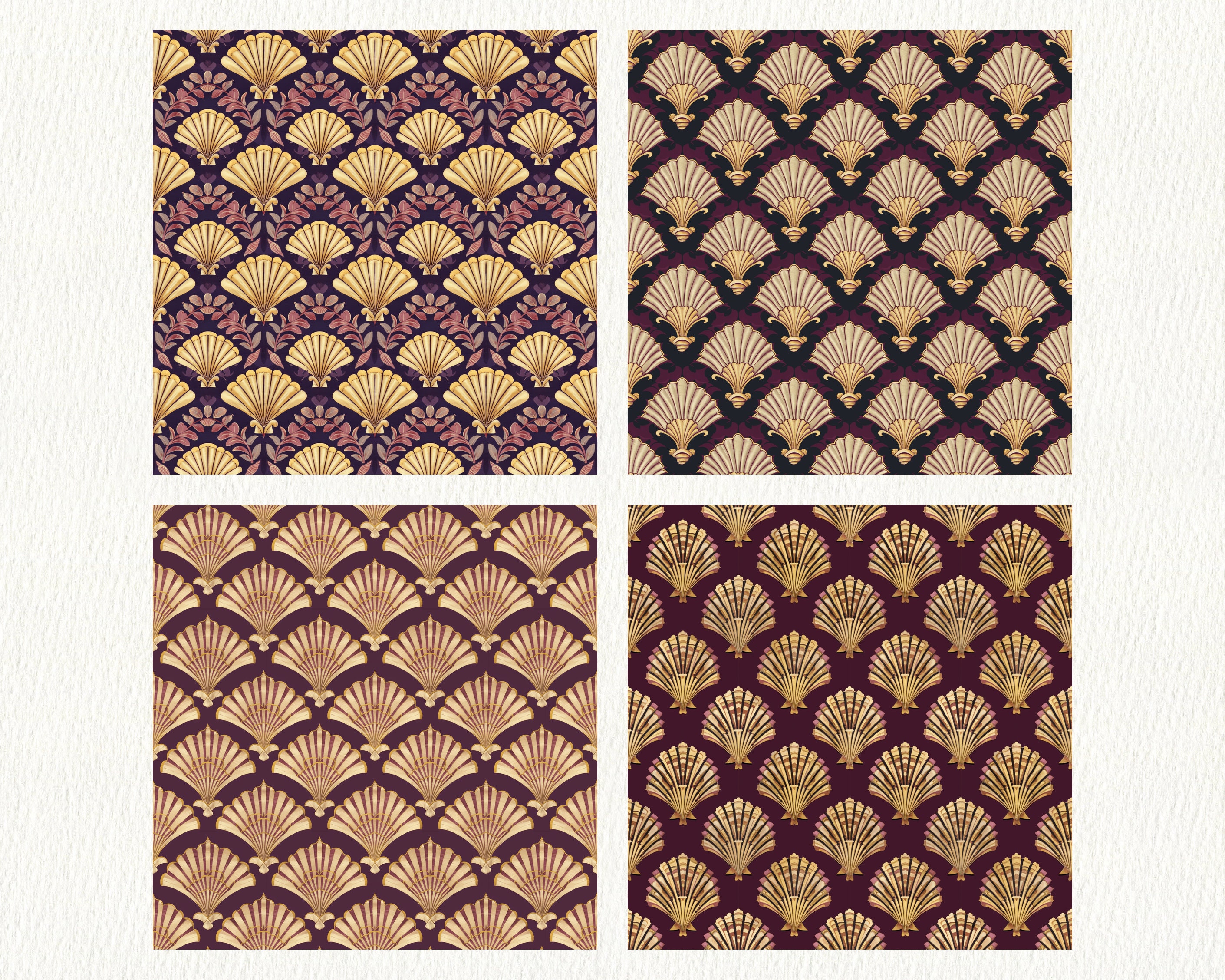 Shell Paper Patern Ornamental Shells Art Deco Pattern Seamless Digital Papers - Printable ...