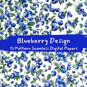 Blueberry Design Pattern Seamless Digital Papers - descarga instantánea de papel de álbum de recortes imprimible, uso comercial, 300 ppp