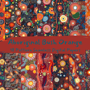 Aboriginal Bush Orange Pattern Seamless Digital Papers - carta per scrapbooking stampabile png download immediato uso commerciale 300 dpi