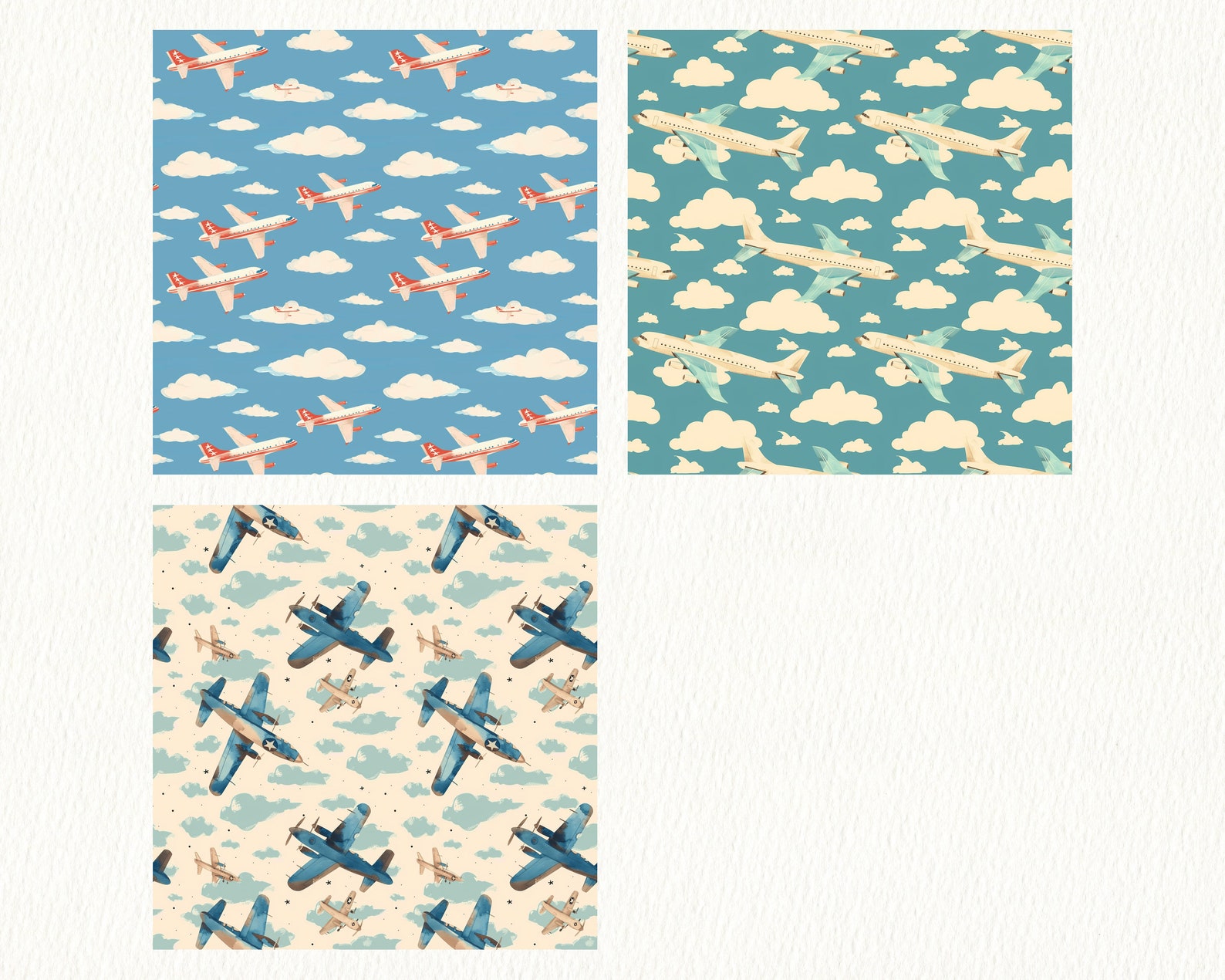 Airplane Sky Pattern Seamless Digital Papers - Printable Scrapbook ...