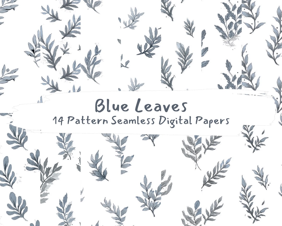 Blue Leaves Pattern Seamless Digital Papers - Printable Scrapbook Paper ...
