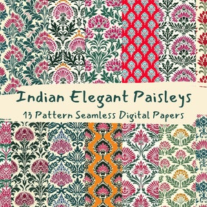 Indian Elegant Paisleys Pattern Seamless Digital Papers - printable scrapbook paper png instant download commercial use 300dpi