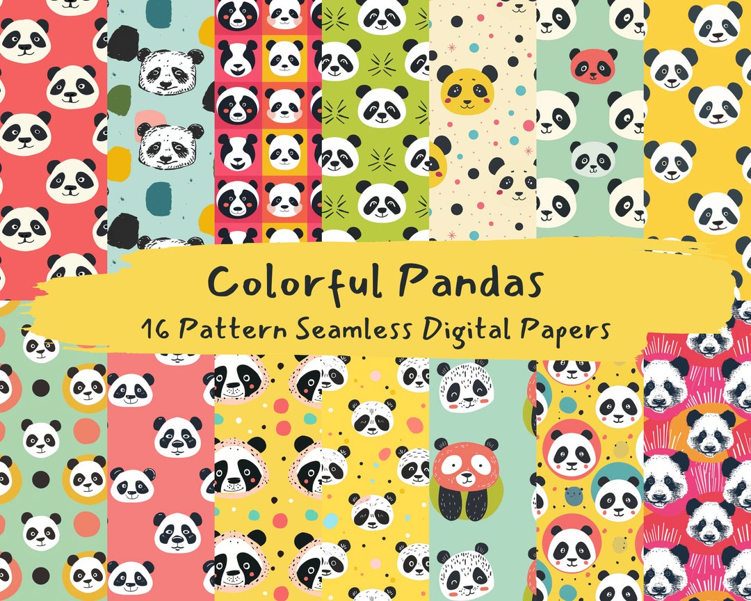 Colorful Pandas Pattern Seamless Digital Papers - Printable Scrapbook ...