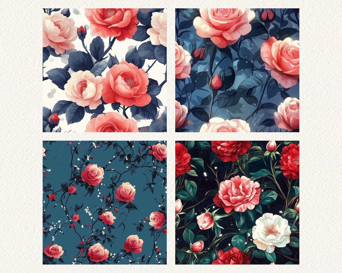 Anime Roses Pattern Seamless Digital Papers - Printable Scrapbook Paper ...