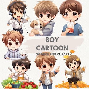 Boy Cartoon digital printable clipart bundle in PNG format transparent background instant download for commercial use