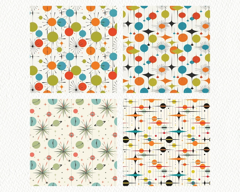 Mid Century Orbs Pattern Seamless Digital Papers - Printable Scrapbook ...