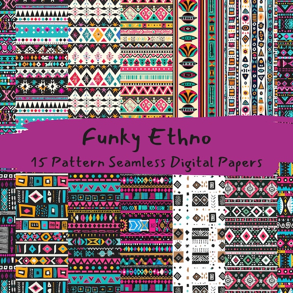 Funky Ethno Pattern Seamless Digital Papers - printable scrapbook paper instant download, commercial use, 300dpi