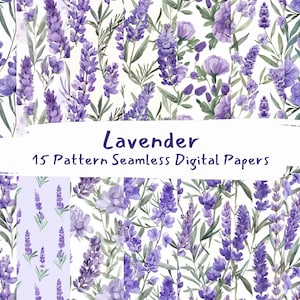 Papeles digitales sin costuras con patrón de lavanda: papel para álbum de recortes imprimible, descarga instantánea, uso comercial, 300 ppp