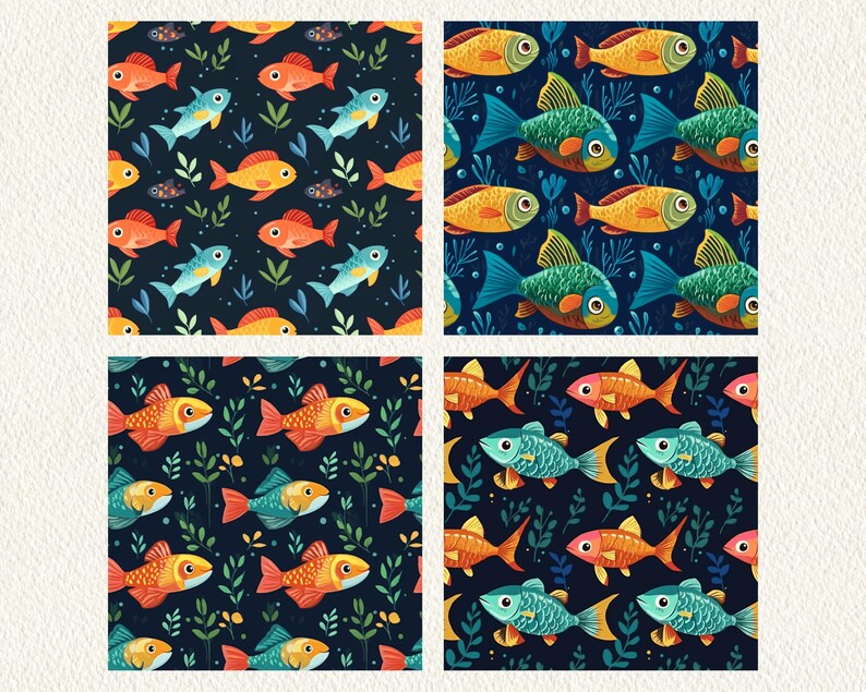 Cartoon Fish Pack Pattern Seamless Digital Papers - Printable Scrapbook ...