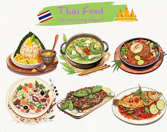 Thai Food, Southeastern Asian Food, Street Food, digital clip art graphics in PNG format transparent instant download for commercial use