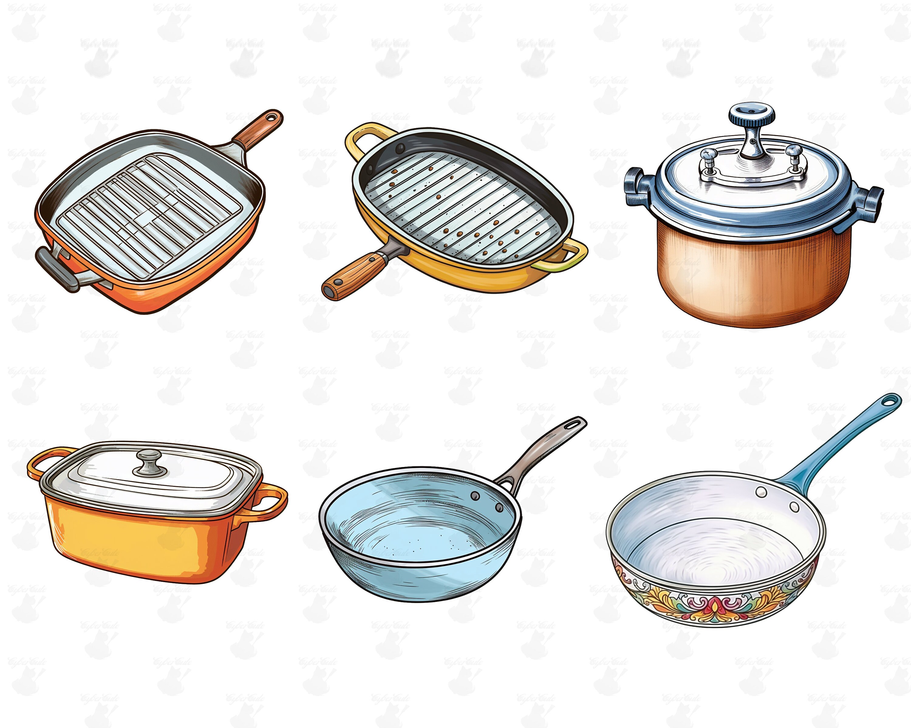Doodle Cookware, Digital Printable Clip Art Graphics in PNG Format ...