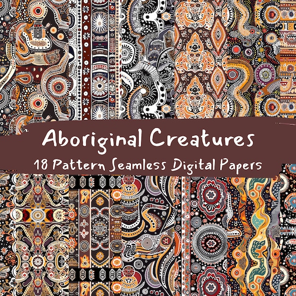 Papiers numériques sans couture motif créatures aborigènes - téléchargement immédiat sur papier de scrapbooking, usage commercial, 300 dpi