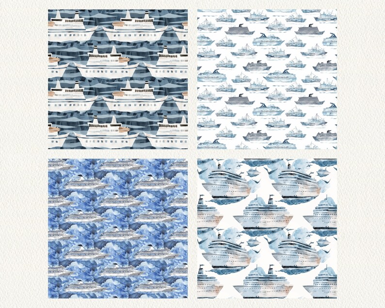 Watercolor Cruise Ship Pattern Seamless Digital Papers - Printable ...