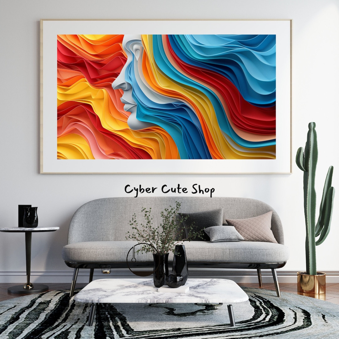 Vibrant Emotional Faces Abstract Art Printable Colorful Wall