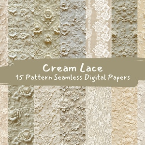 Cream Lace Pattern Seamless Digital Papers - download immediato di carta scrapbook stampabile, uso commerciale, 300dpi