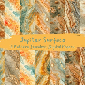 Puede incluir: Ocho patrones de papel digital que presentan diseños abstractos de mármol en tonos de marrón, naranja, amarillo y azul. Los patrones son sin costuras y se pueden utilizar para una variedad de proyectos.