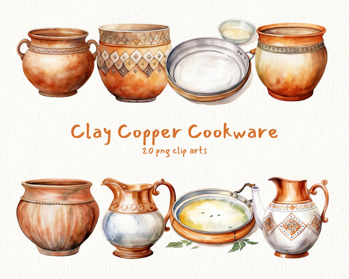 Clay Copper Cookware, Digital Printable Clip Art Graphics in PNG Format ...