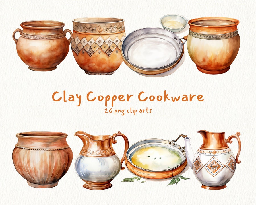 Clay Copper Cookware, Digital Printable Clip Art Graphics in PNG Format ...