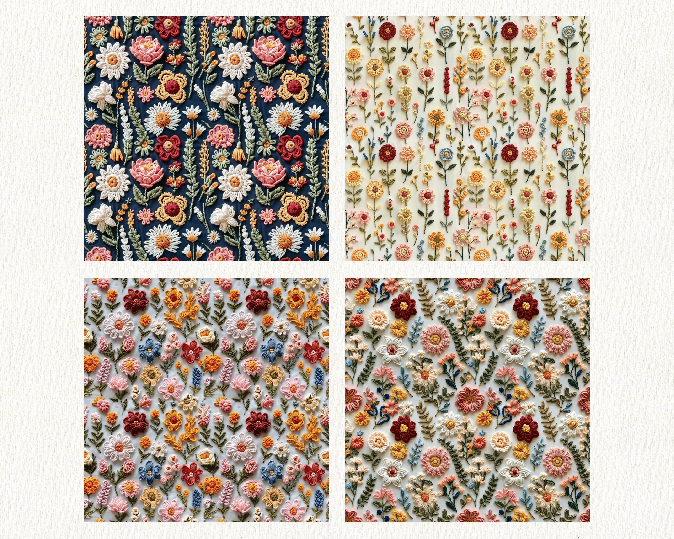 Boho Floral Embroidery Pattern Seamless Digital Papers Printable ...