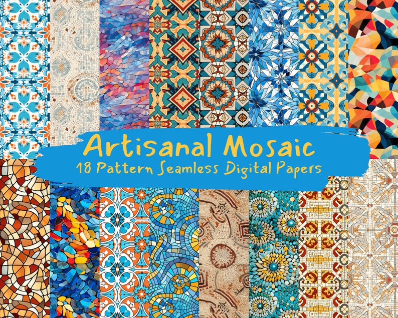 Artisanal Mosaic Pattern Seamless Digital Papers Tile Patterns ...