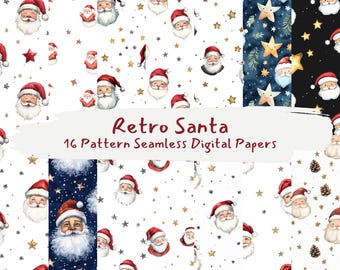 Retro Santa Pattern Seamless Digital Papers - printable scrapbook paper png instant download commercial use 300dpi