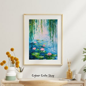 Leuchtende Seerosen Spiegelung - Serene Lake Digital Art - Ruhiger Teich Wand Dekor - Instant Download Kunstdruck