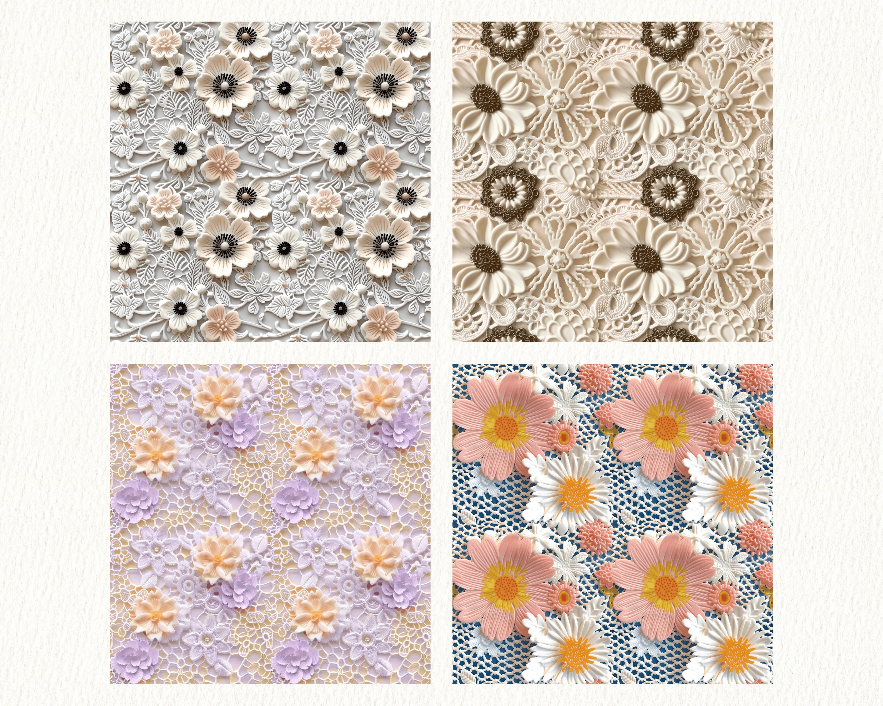 Cute Flowers Lace Pattern Seamless Digital Papers - Printable Scrapbook ...