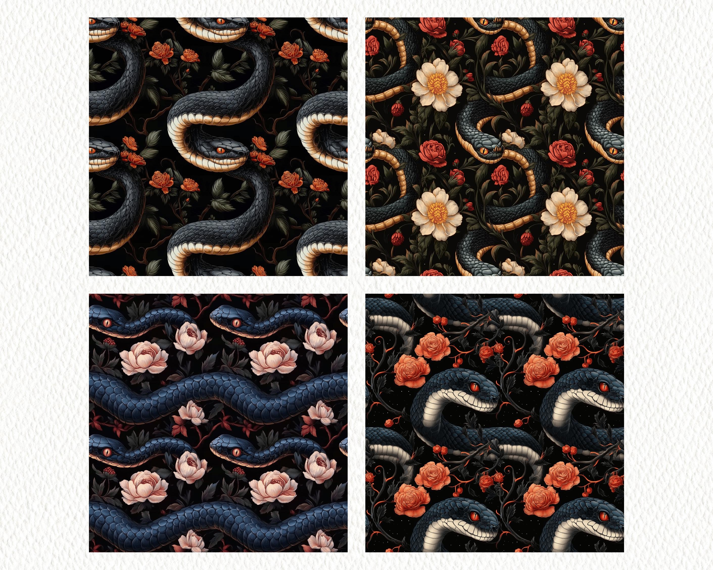 Gothic Snake Floral Pattern Seamless Digital Papers - Printable ...