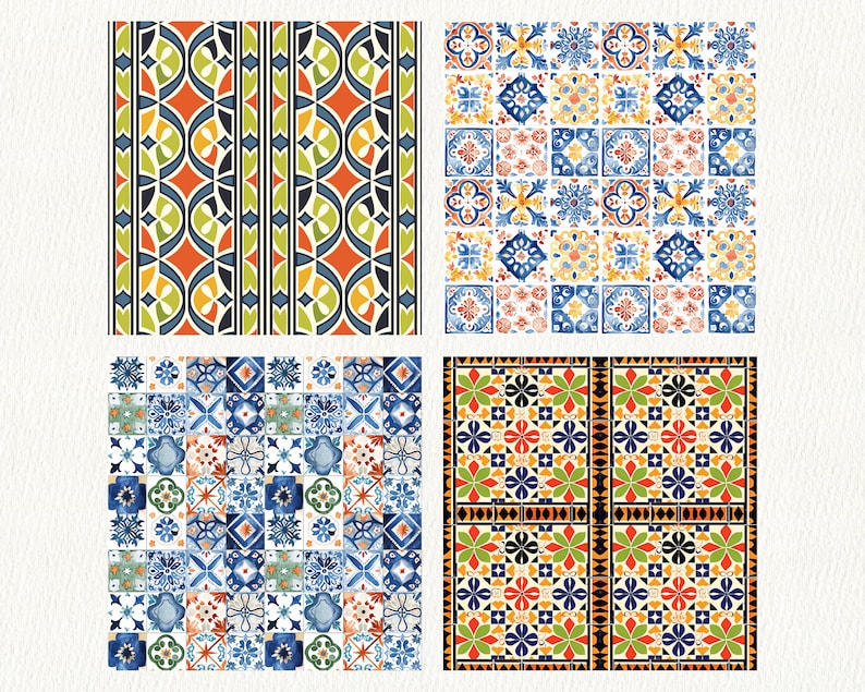Portuguese Azulejos Pattern Seamless Digital Papers - printable scrapbook paper instant download for commercial use, 300dpi image 4
