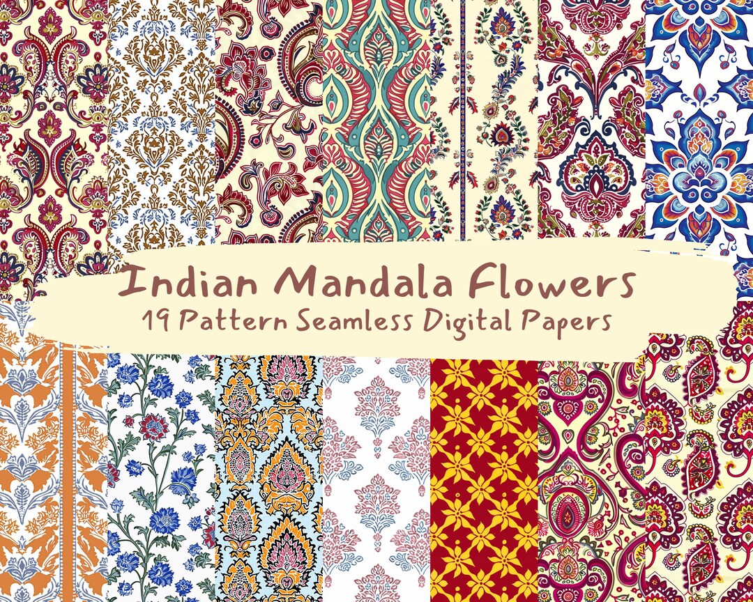 Indian Mandala Flowers Pattern Seamless Digital Papers - Printable ...