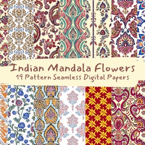 Indian Mandala Flowers Pattern Seamless Digital Papers - printable scrapbook paper png instant download commercial use 300dpi