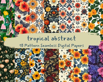 Papeles digitales sin costuras con patrón abstracto tropical: papel para álbum de recortes imprimible, descarga instantánea, uso comercial, 300 ppp