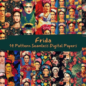 Frida Pattern Seamless Digital Papers - printable scrapbook paper png instant download commercial use 300dpi
