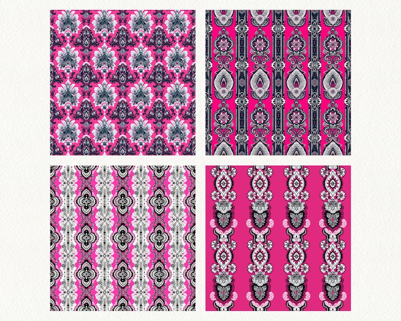 Pink Black Lace Pattern Seamless Digital Papers Printable Scrapbook ...