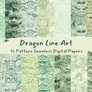 Dragon Line Art Pattern Seamless Digital Papers - printable scrapbook paper instant download, commercial use, 300dpi