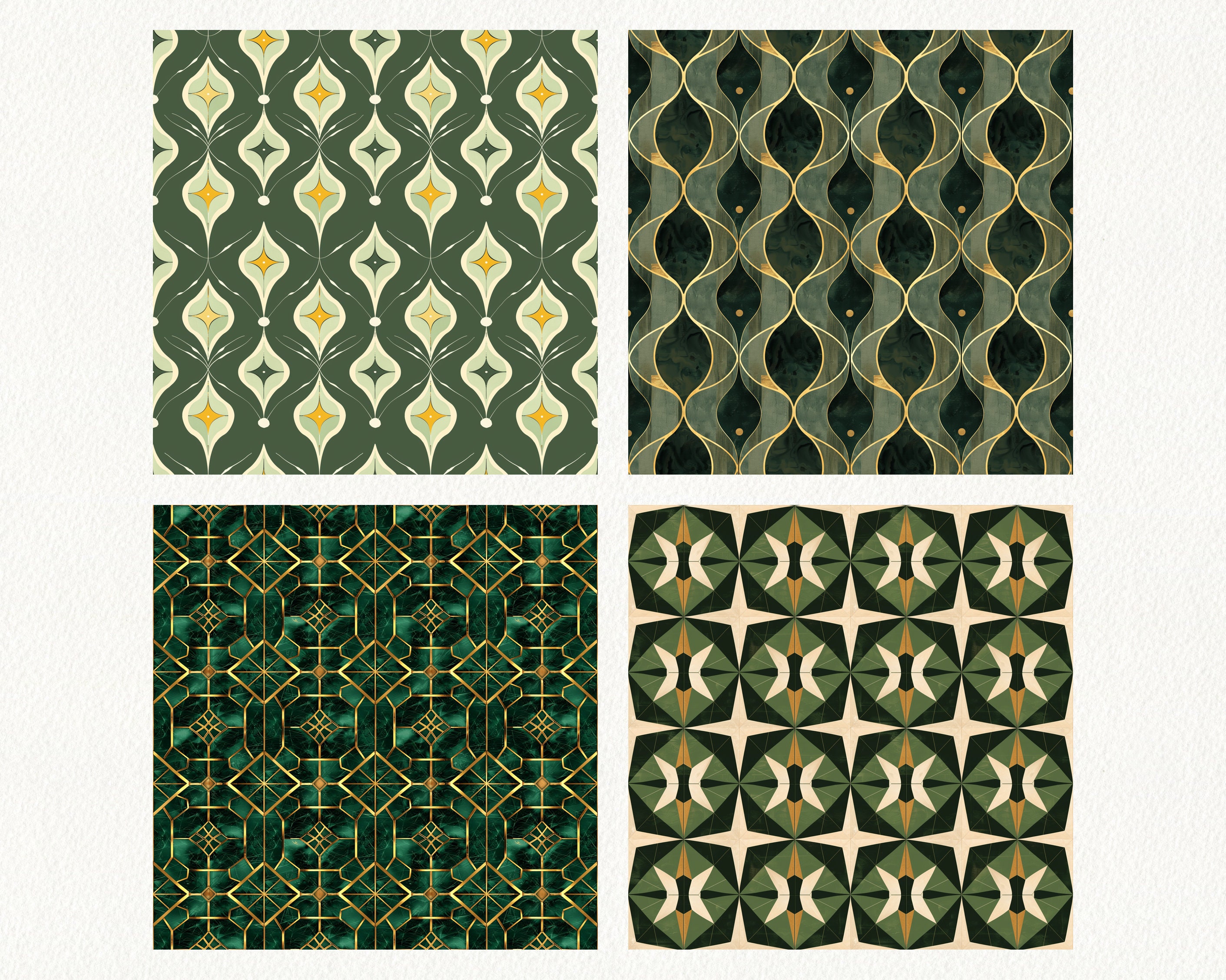 Midcentury Lux Green Pattern Seamless Digital Papers - Printable ...