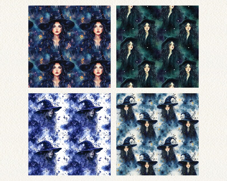 Watercolor Dark Fantasy Witch Pattern Seamless Digital Papers ...