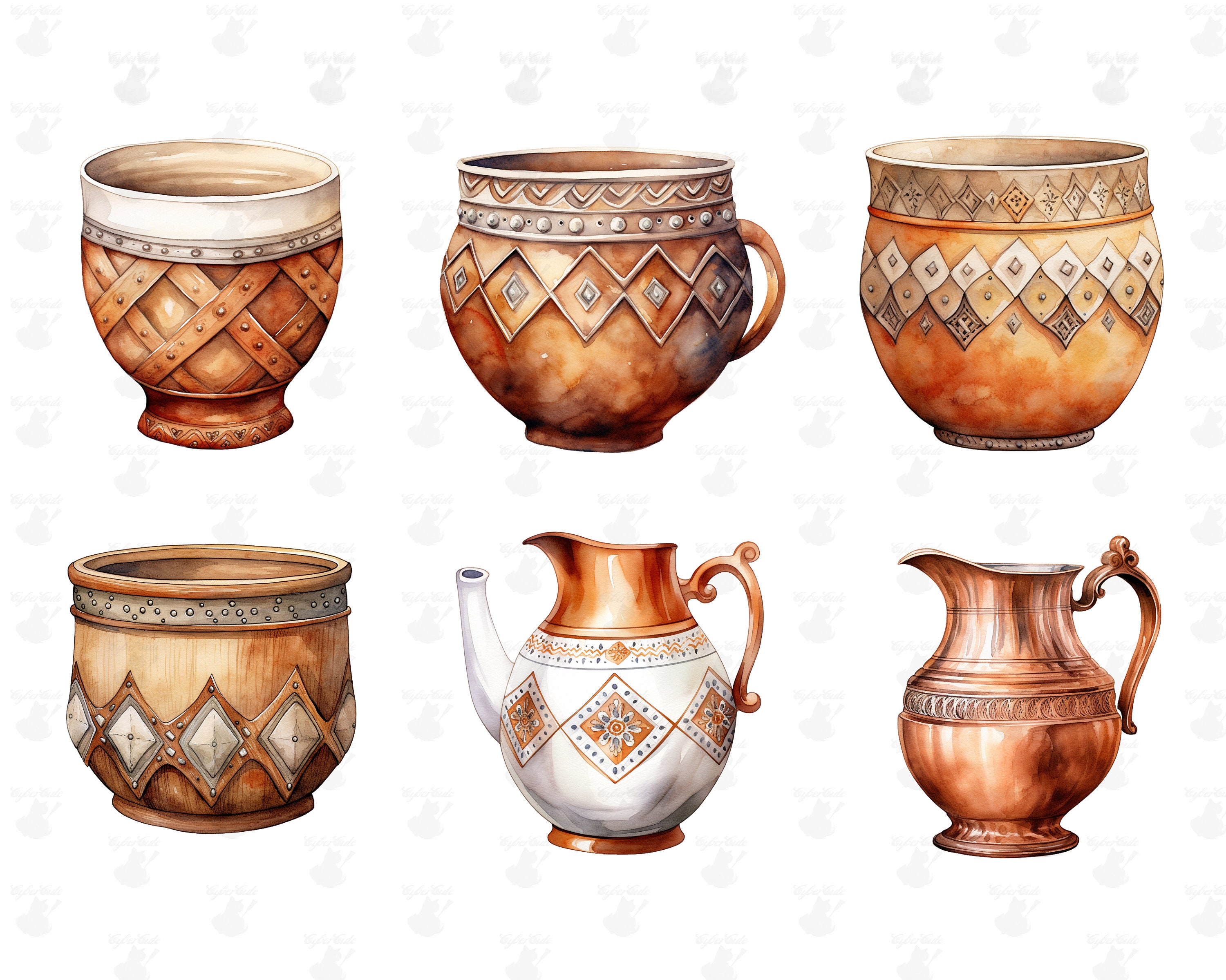 Clay Copper Cookware, Digital Printable Clip Art Graphics in PNG Format ...