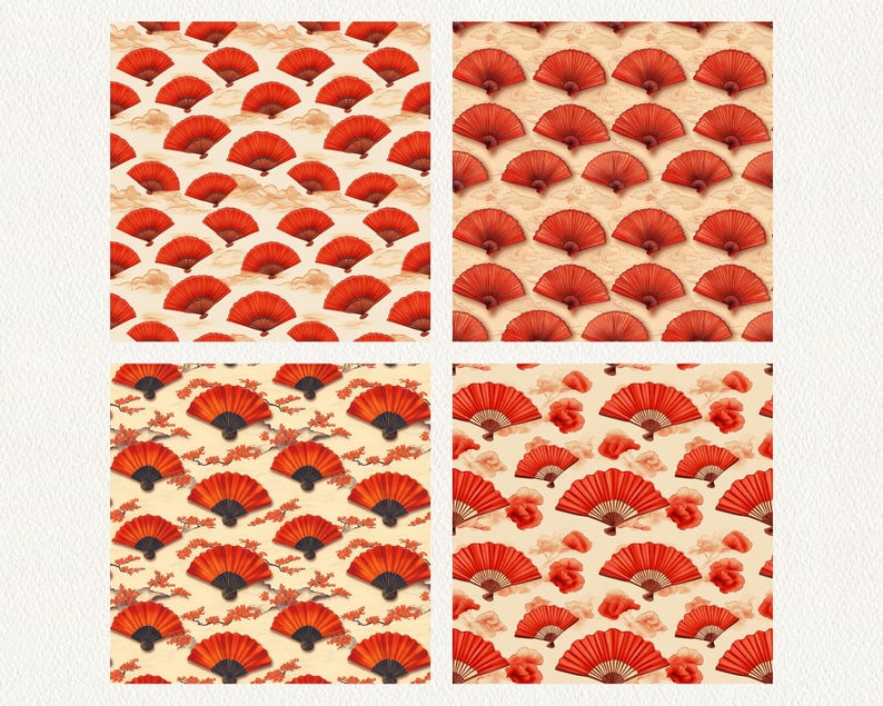 Chinese Folding Fan Pattern Seamless Digital Papers - Printable ...