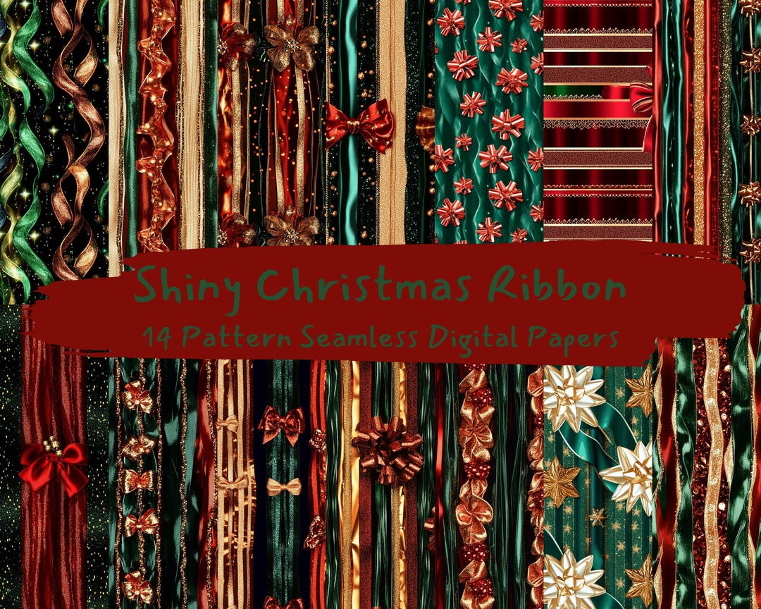 Shiny Christmas Ribbon Pattern Seamless Digital Papers - Printable ...