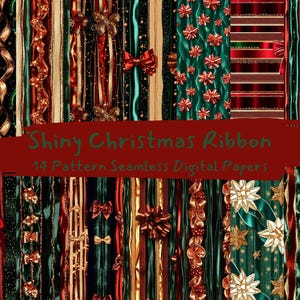 Glänzendes Weihnachtsband-Muster Nahtlose Digital-Papiere - printable Scrapbook-Papier png Sofortiger Download Kommerzielle Verwendung 300dpi