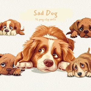 Melancolía Cachorro Clip Art / PNG imprimible digital / Fondo transparente / Descarga instantánea / Uso comercial / 300dpi
