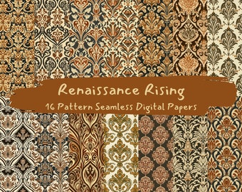 Renaissance Rising Pattern Seamless Digital Papers - printable scrapbook paper instant download, commercial use, 300dpi