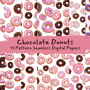 Chocolate Donuts Pattern Seamless Digital Papers - printable scrapbook paper png instant download commercial use 300dpi