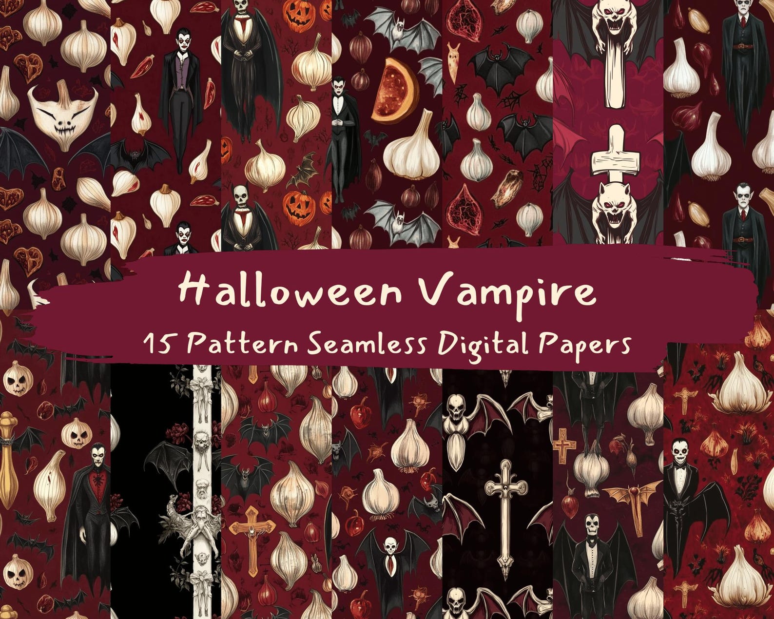 Halloween Vampire Pattern Seamless Digital Papers - Printable Scrapbook ...