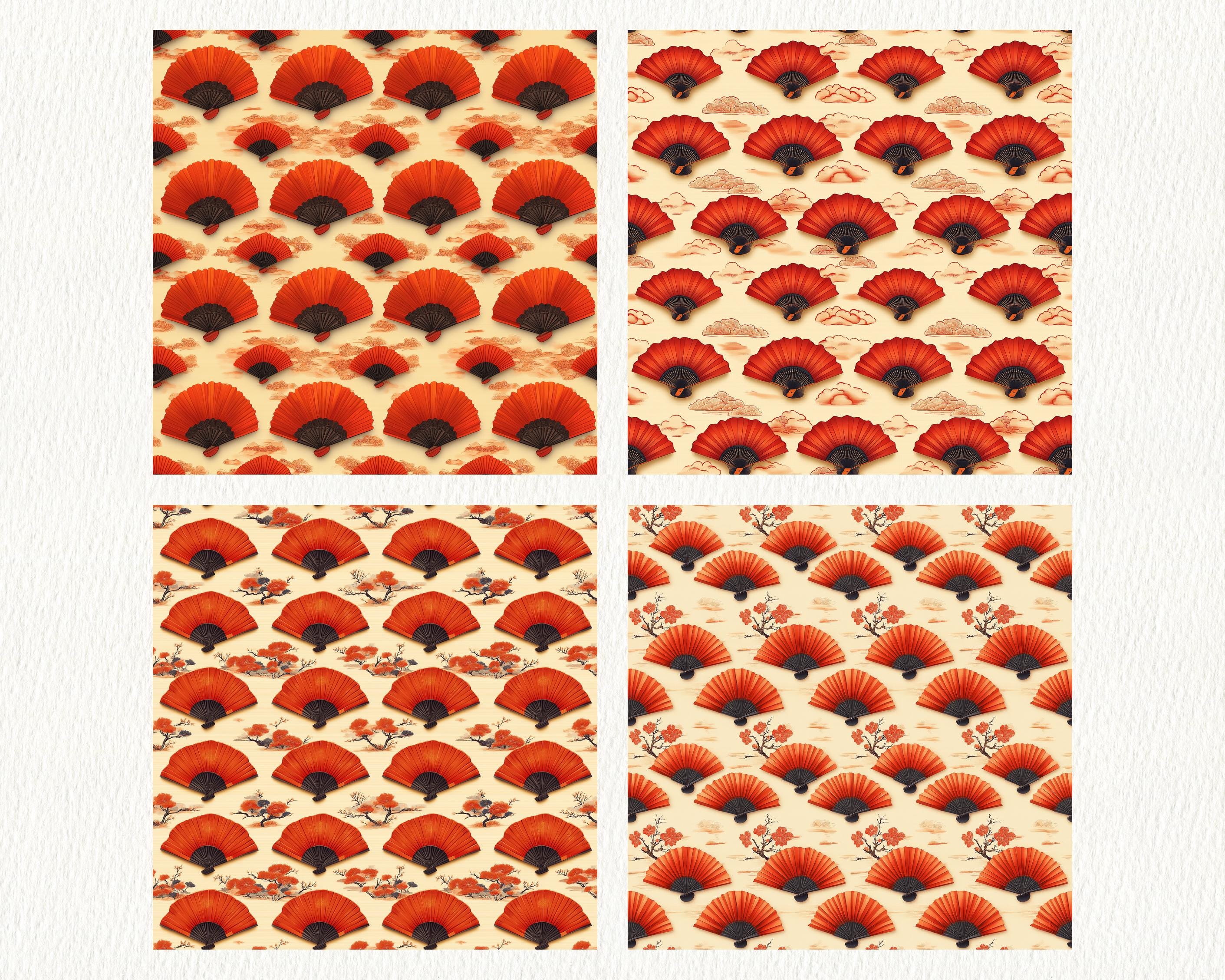 Chinese Folding Fan Pattern Seamless Digital Papers - Printable ...