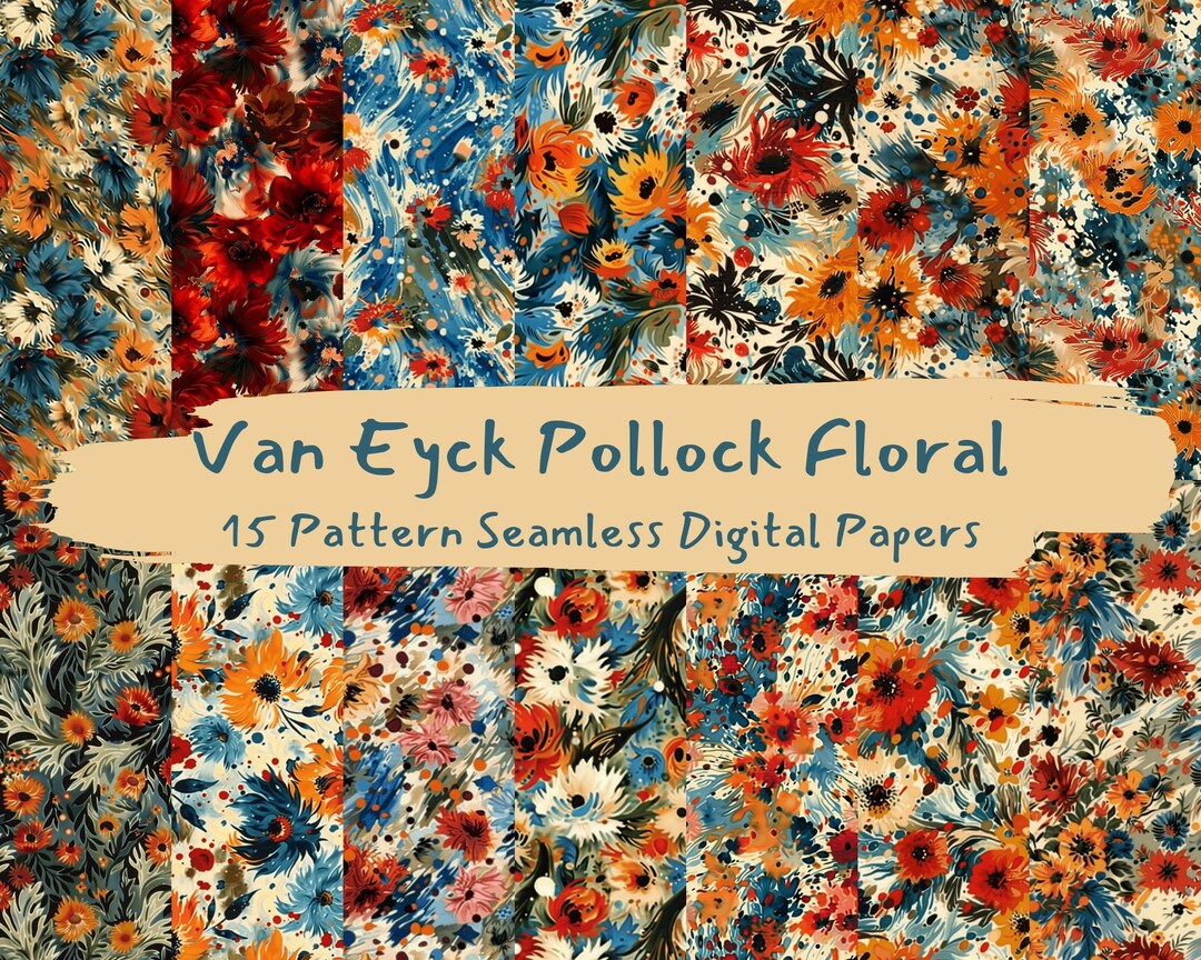 Pollock Pattern Van Eyck Pollock Floral Pattern Seamless Digital Papers - Printable ...