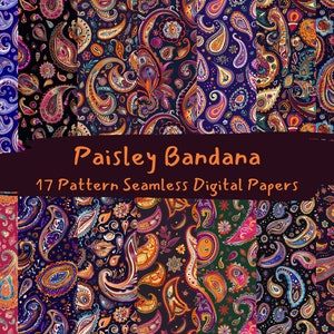 Paisley Bandana Pattern Seamless Digital Papers - printable scrapbook paper instant download, commercial use, 300dpi