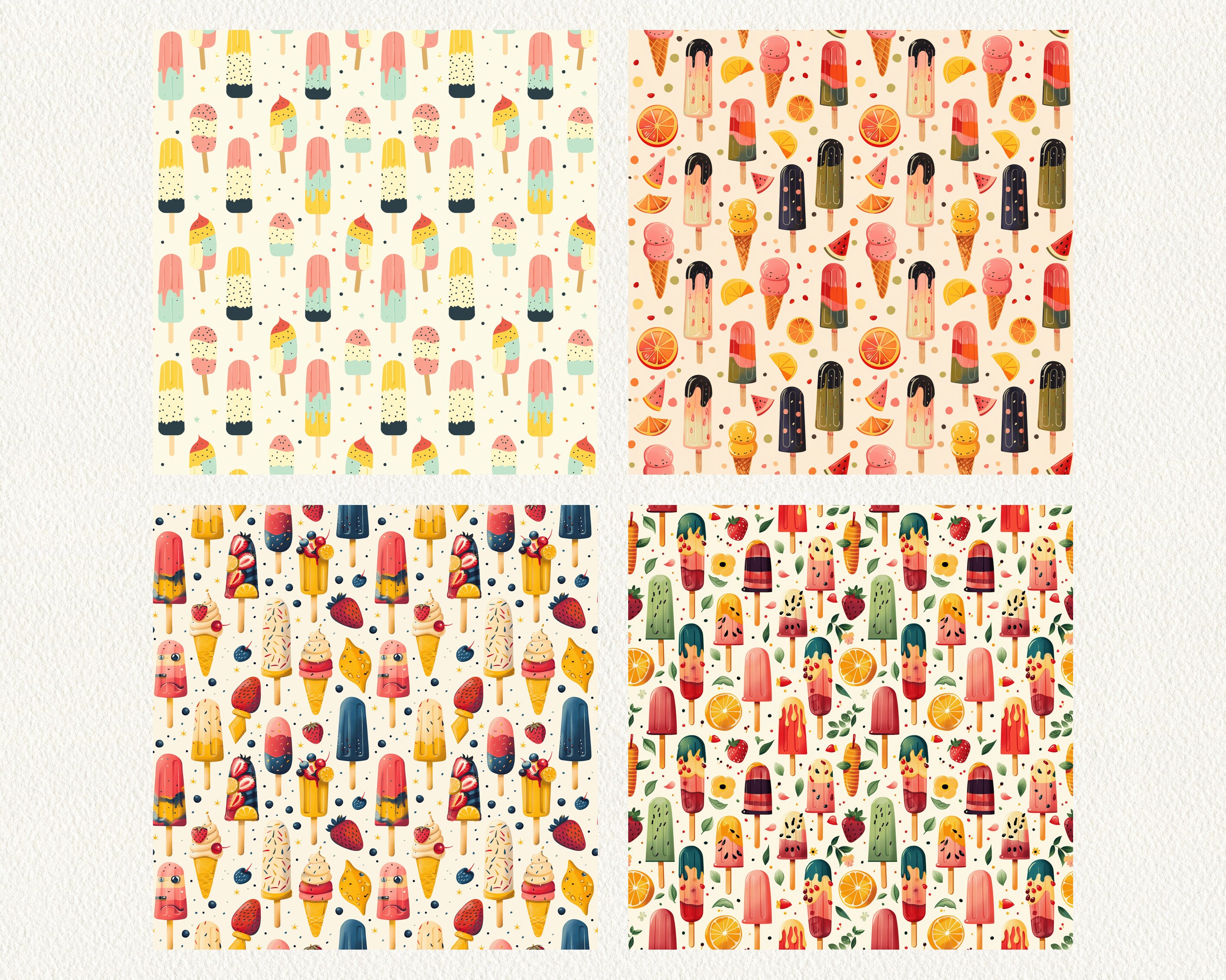 Summer Popsicles Pattern Seamless Digital Papers - Printable Scrapbook ...