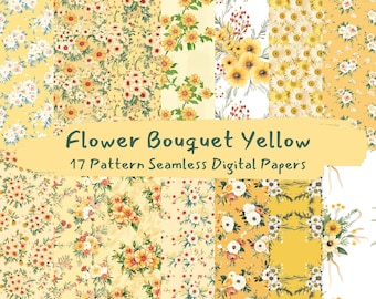 Flower Bouquet Yellow Pattern Seamless Digital Papers - printable scrapbook paper png instant download commercial use 300dpi